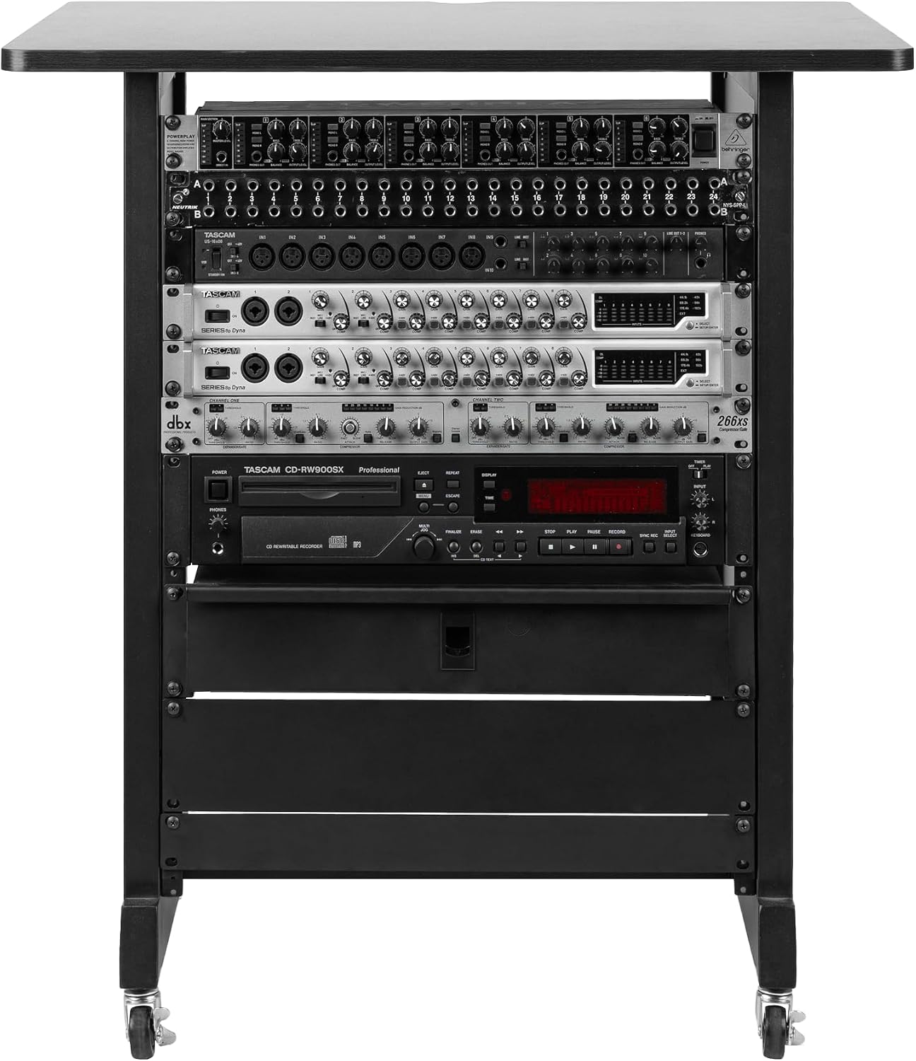Gator Frameworks Rok-It Studio Series 14U Wood Rack Cabinet with Casters and Leveling Feet, Black (RI-STRK-14U-BLK)