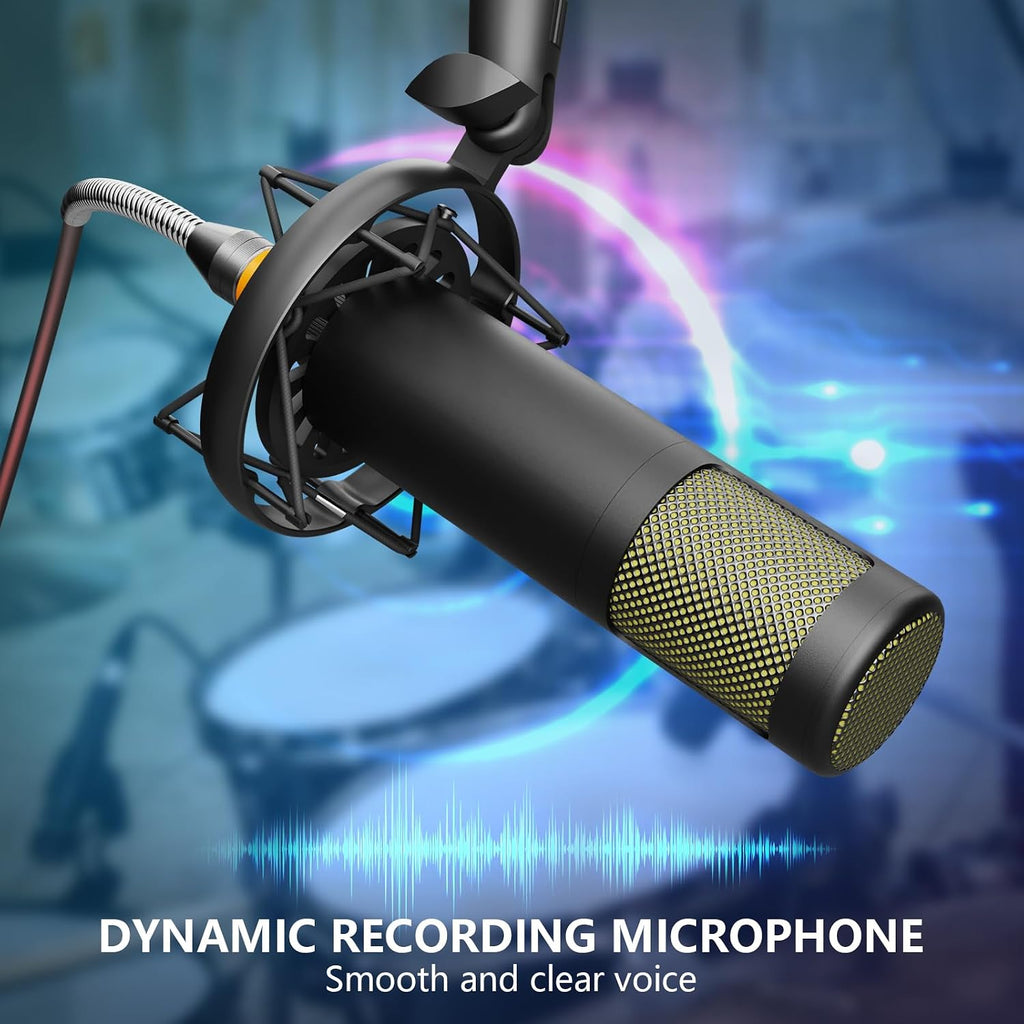 Podcast Equipment Bundle for 2, Audio Mixer with XLR Dynamic Microphone, Voice Change,RGB for Vocal Recording Podcasting,Streaming Singing TikTok, PC, Smartphone COMMANDER M100 3rd