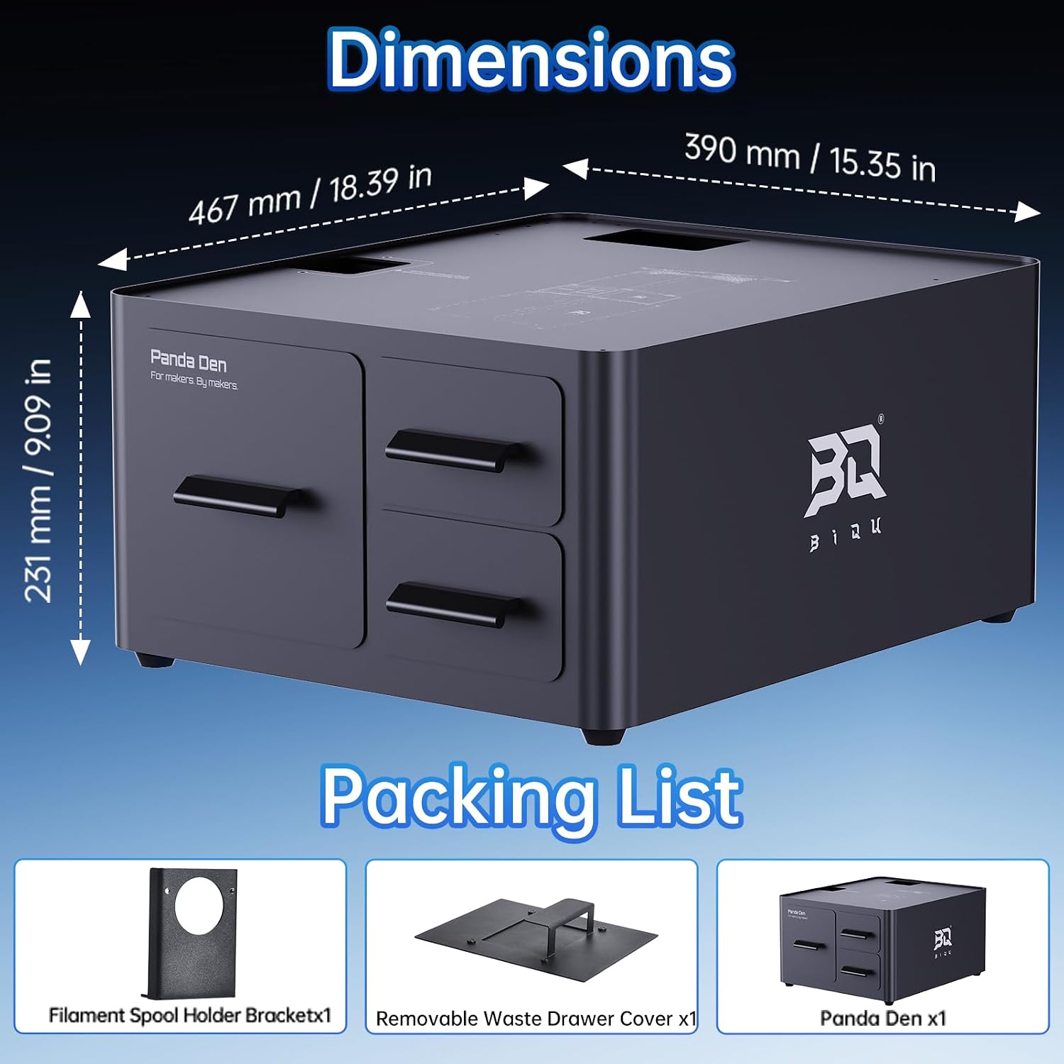 BIQU Panda Den Filament Waste Collection + Dual-Drawer Tool Organizer for Bambu-Lab P1P/P1S/X1C/X1E/A1/A1 Mini 3D Printers