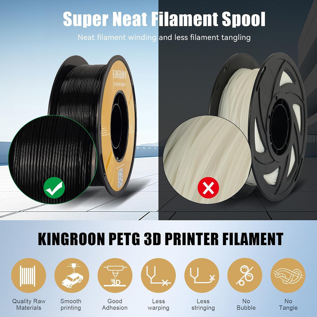 Kingroon High Speed PETG Bundle 3D Printer Filament 1.75mm, 3D Printer Rapid Filament for 30-600mm/s Hyper Printing Filament, Dimensional Accuracy +/- 0.03 mm, 10 kg Plastic Spool (22lbs（Black）