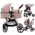 Lortsybab 2-in-1 Baby Stroller - Folding Infant Newborn Pram Stroller with Reversible Seat - Toddler Strollers for 0-36 Months Old Babies (Beige)