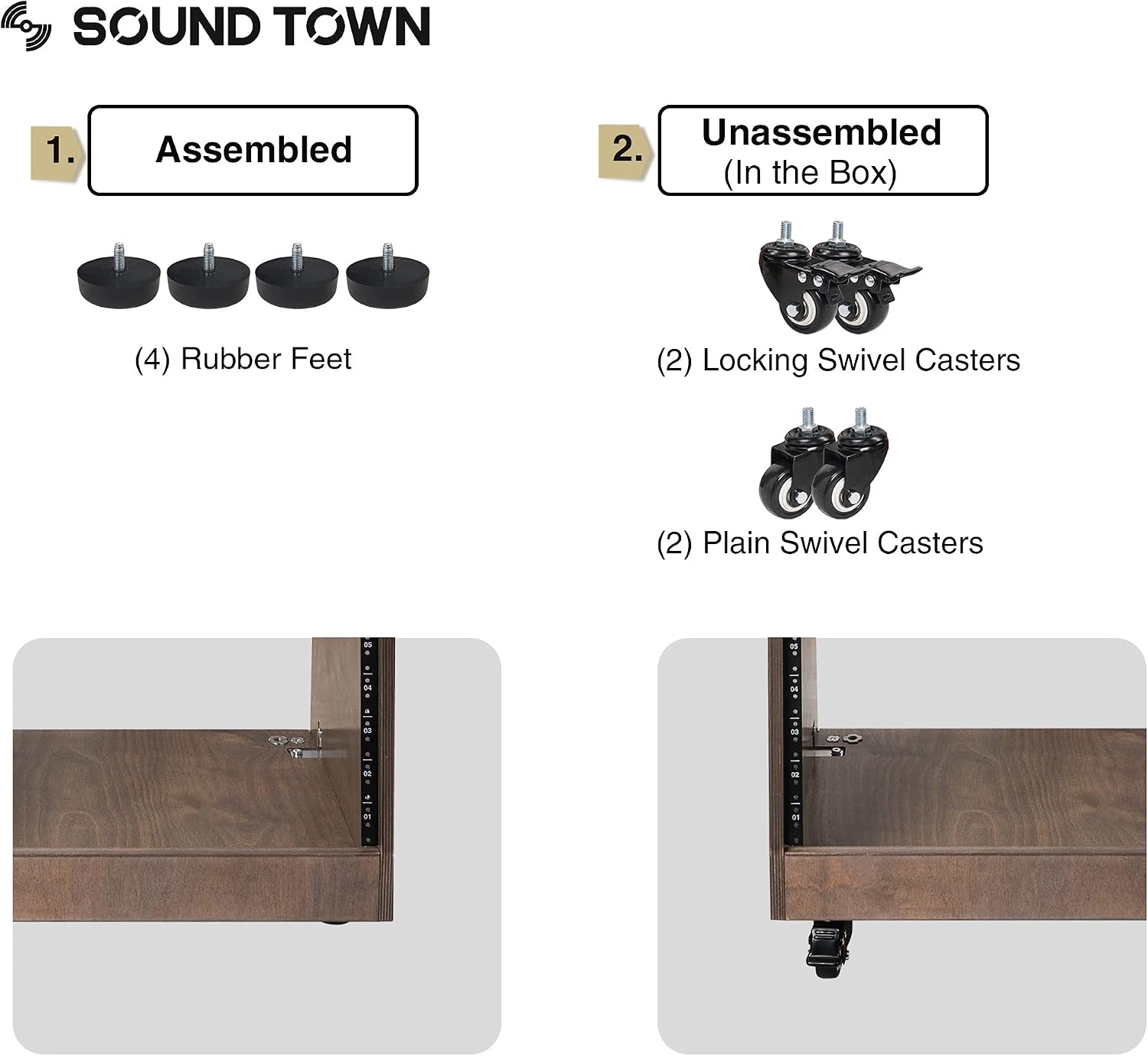 Sound Town DIY Solid Baltic Birch Plywood Slanted 8U Studio Rack, Golden Oak (SDRK-8T)