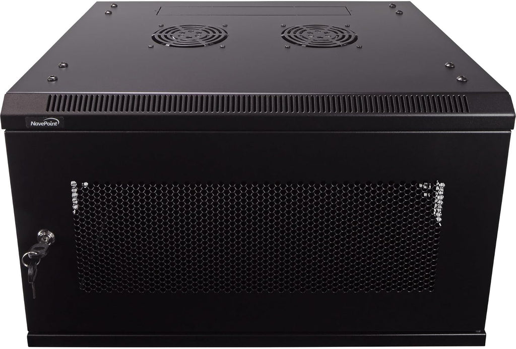 NavePoint 6U Server Rack - 17.7' Deep, Wall Mount Network Cabinet with Locking Perforated Door, 19' IT Equipment Compatible, 2 Fans, Removable Side Panels, Black