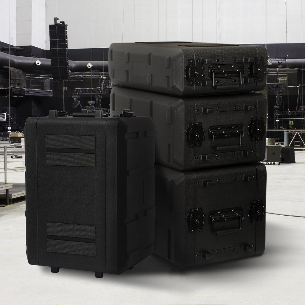 6U Rack Case Shallow 12' Depth, 19' Rackmount Flight Cases Easy Installation Portable Carry Watertight Dust Proof 2 Space Shockproof Mount Racks with Microphone Compartments Space Saving