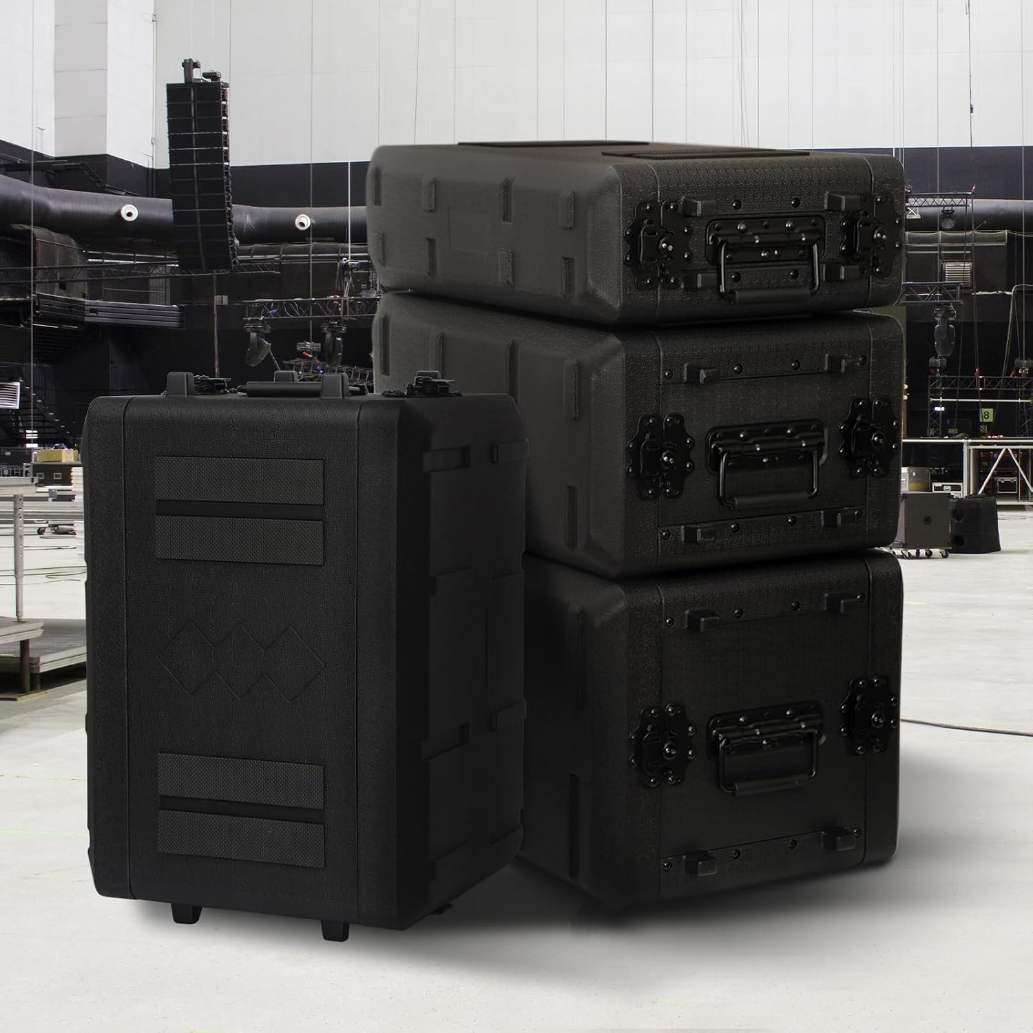 6U Rack Case Shallow 12' Depth, 19' Rackmount Flight Cases Easy Installation Portable Carry Watertight Dust Proof 2 Space Shockproof Mount Racks with Microphone Compartments Space Saving