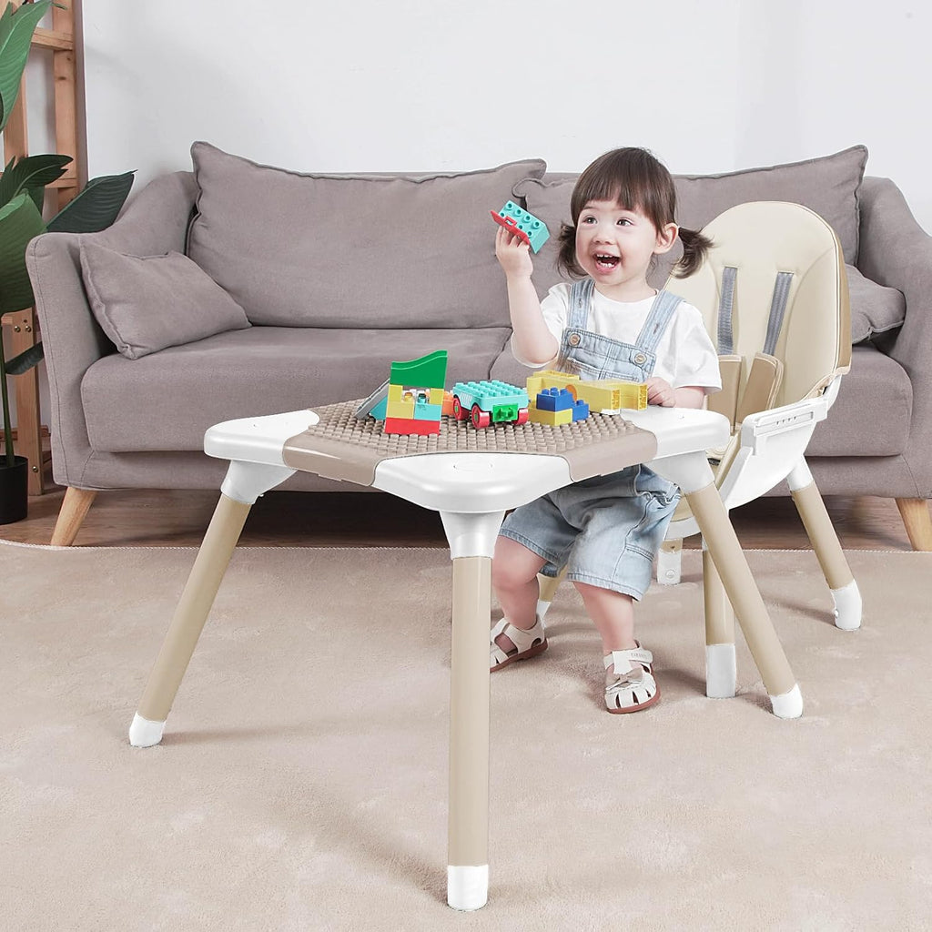 Gofirst 6 in 1 Baby High Chair,Convertible High Chairs for Babies and Toddlers/Booster Seat/Table and Chair Set,Babies Feeding Chair/5-Point Harness,4-Position Removable Tray&PU Cushion Baby Highchair