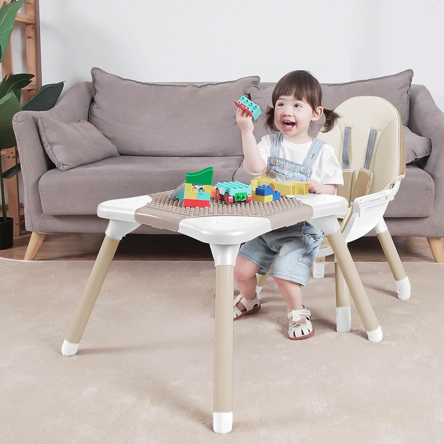 Gofirst 6 in 1 Baby High Chair,Convertible High Chairs for Babies and Toddlers/Booster Seat/Table and Chair Set,Babies Feeding Chair/5-Point Harness,4-Position Removable Tray&PU Cushion Baby Highchair