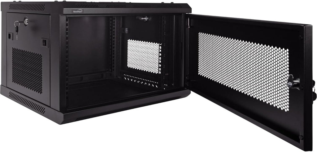 NavePoint 6U Server Rack - 17.7' Deep, Wall Mount Network Cabinet with Locking Perforated Door, 19' IT Equipment Compatible, 2 Fans, Removable Side Panels, Black