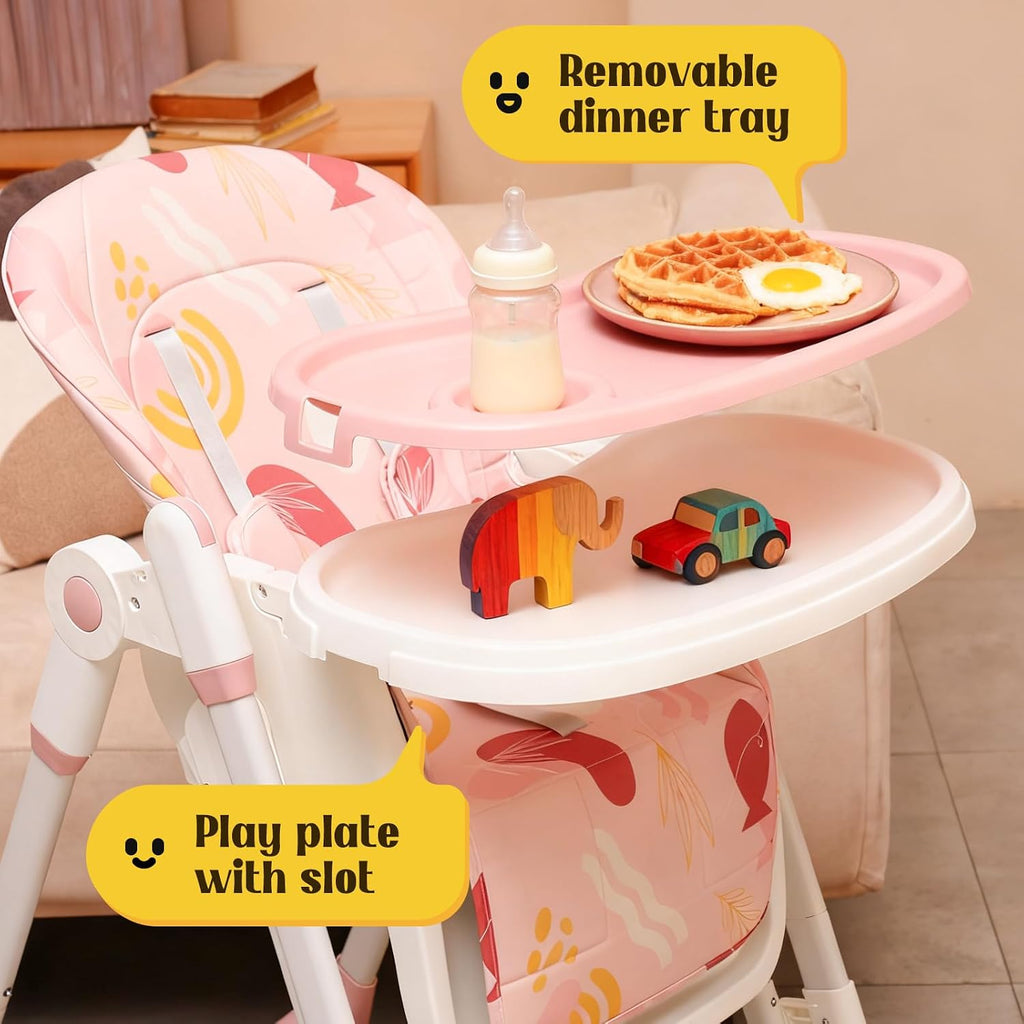 6-in-1 Convertible High Chair with Rocker | Baby High Chair for Newborn to Toddler (0-3 Years) | Adjustable, Foldable & Easy-Clean with Dishwasher Safe Tray & Tool-Free Assembly, Floral Dust Pink