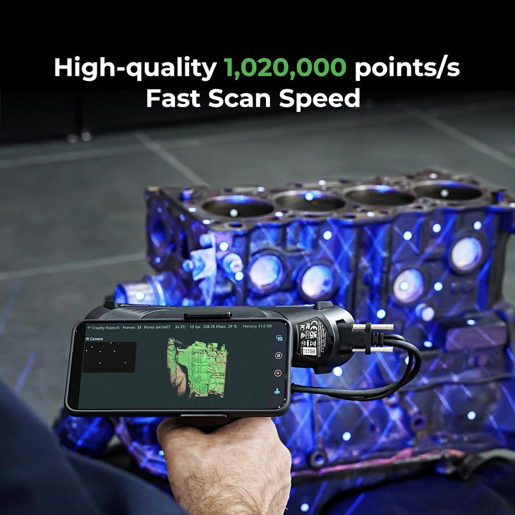 Creality 3D Scanner Raptor X for 3D Printing, 60fps, 34 Cross Blue Laser & NIR, WiFi 6 Handheld Scanner, 0.02mm Accuracy, 24-Bit Full-Color Scanning for iOS/Android/Win/macOS