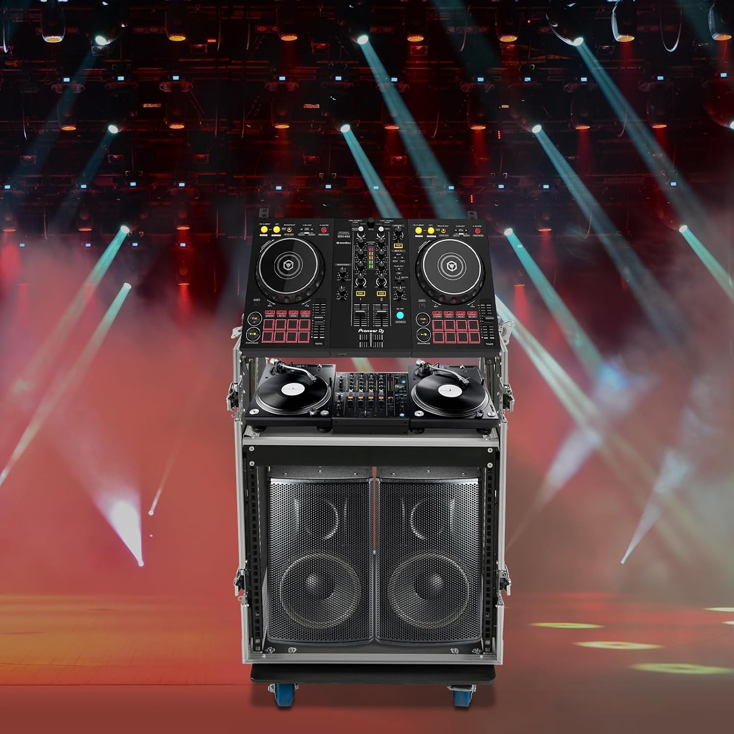 10U PA DJ Rack, Heavy Duty Mobile Audio Equipment Cabinet with 4 Locking Casters, 661 lbs Capacity Audio Rack Case for Studio, Live Sound (10U)