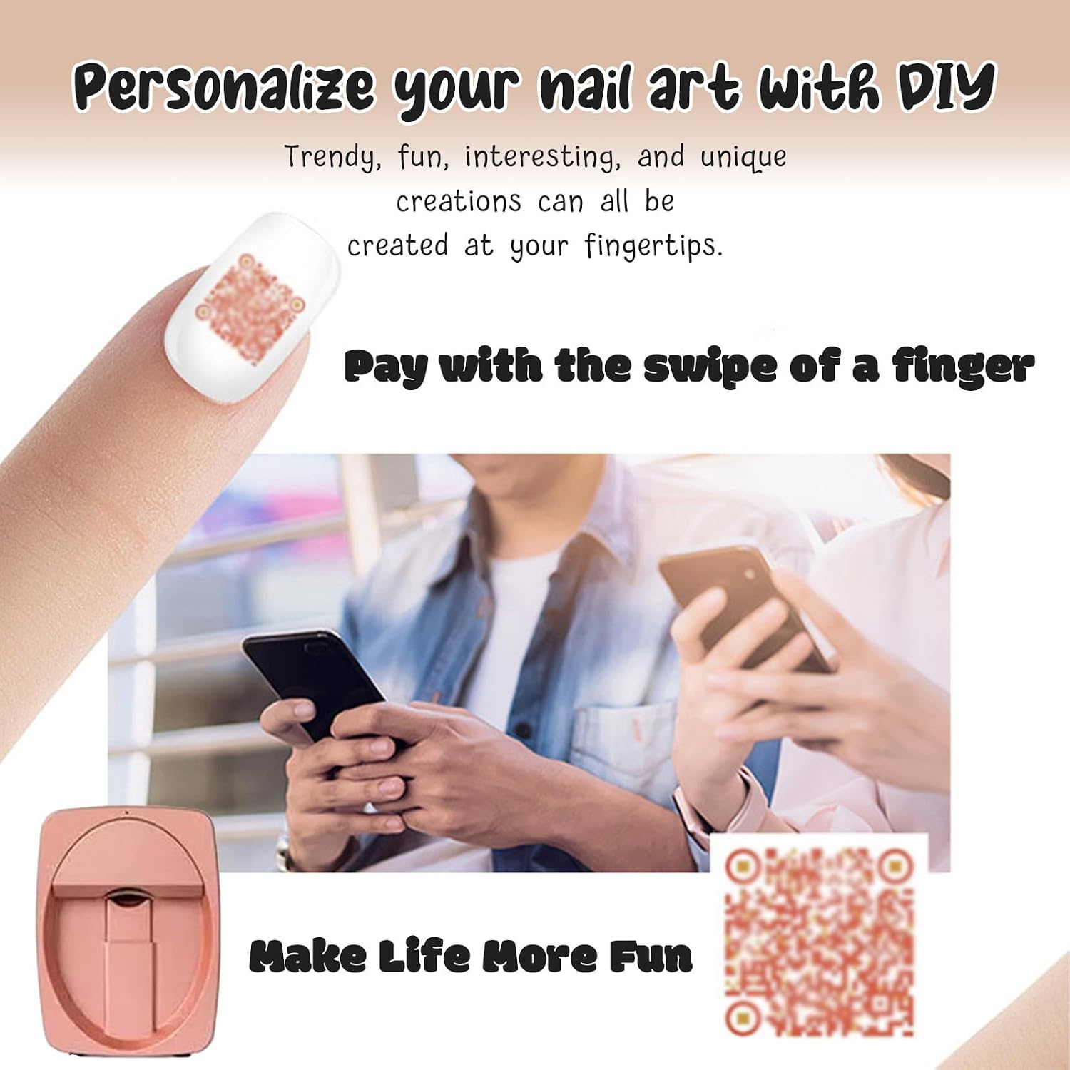 Nail Art Printer, Intelligent 3D Nail Painting Machine, Portable Digital Mobile Art Printer, Support WiFi/DIY, Professional Equipment for Beauty & Personal Care, Girls' Home Nails White