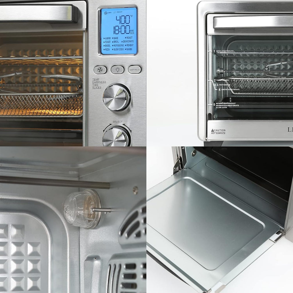 LNC Air Fryer Oven, 34QT Extra Large 1750W Toaster Air Fryer Combo, 12' Pizza Convection Oven Countertop, 12-in-1 with 4 Accessories, Stainless Steel, Silver