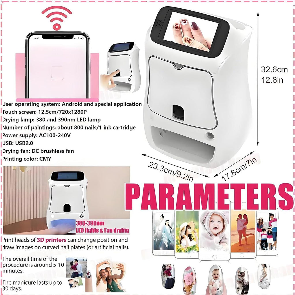 Nail Printer Nail Art Machine,Desktop Portable 3D Nail Painting Machine W/Uv Cure/5-In Touch Screen Display,Smart DIY Art Fingernail Printer Machine for Home Nail Salon Cute Girls Women
