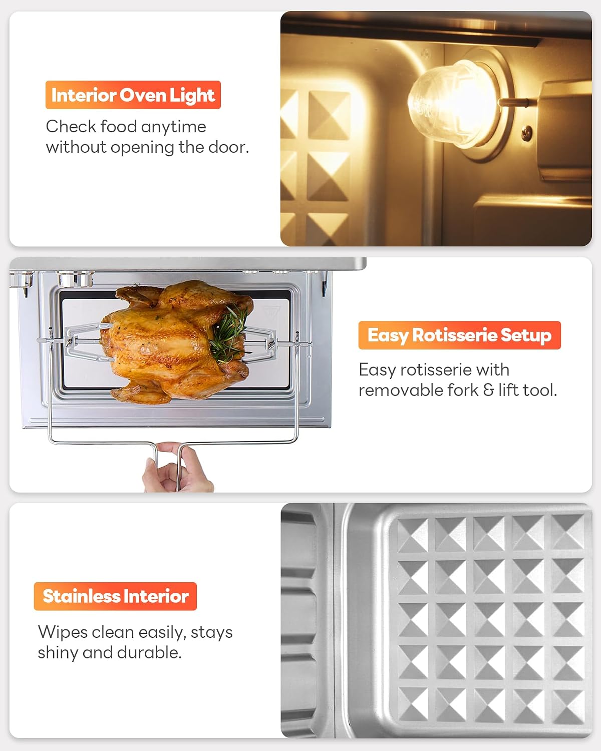 28QT Air Fryer Toaster Oven Combo, Large 12-in-1 Convection Countertop Oven with Next-Gen HeatWave Convection, 3-Layer Cooking, Rotisserie for Chicken, Fits 11' Pizza, All Accessories, Stainless Steel