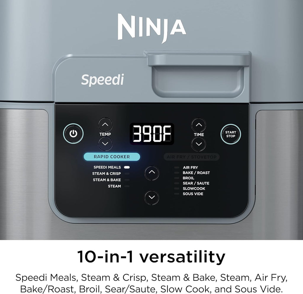 Rapid Cooker Air Fryer 6-qt. Capacity 10-in-1 Functionality Meal Maker Sea Salt Gray Grey Stainless Steel