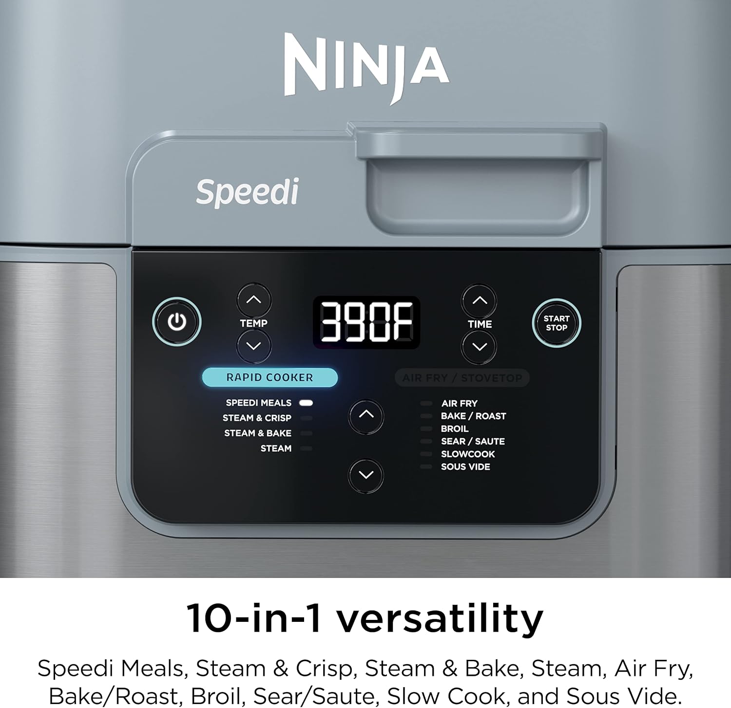 Rapid Cooker Air Fryer 6-qt. Capacity 10-in-1 Functionality Meal Maker Sea Salt Gray Grey Stainless Steel