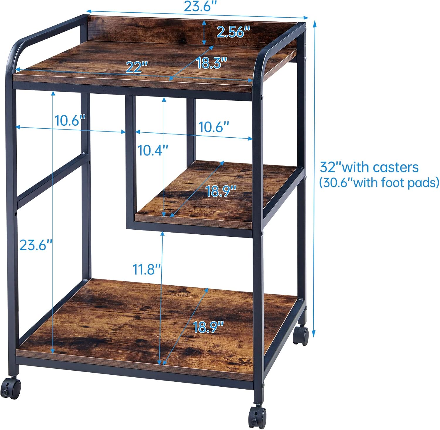 Fannova 22 x 18 Inch Large Printer Stand, Mobile Printer Table with Wheels for Home Office Storage and Organization, PC Tower Stand, Host Computer Cart, Shelf for Desktop CPU Shredder - Rustic Brown