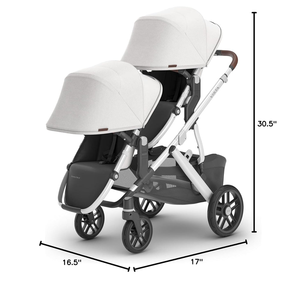 UPPAbaby RumbleSeat V2+ Second Lower Seat/Compatible with Vista V2 and Vista V3 / Adapters, Bumper Bar, Bug Shield Included/Bryce (White Marl/Silver Frame/Chestnut Leather)
