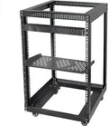 RIVECO 15U 19 Inch Open Frame Server Rack with Wheels Including 1U Rack Shelf & Power Strip Universal for 19' Network Equipment Black