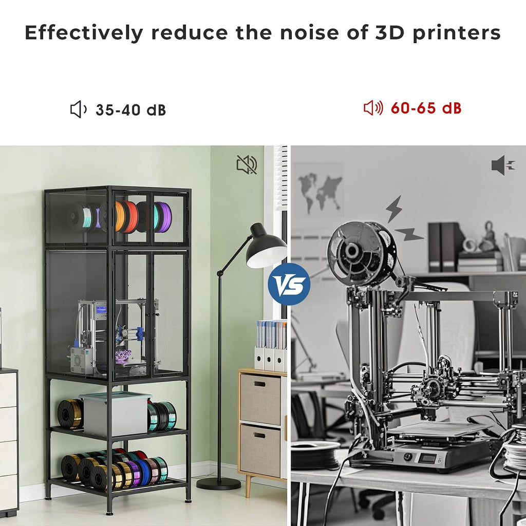 3D Printer Cabinet with Double Layer 3D Printer Filament Storage Rack, T-Shaped Filament Bar & Noise-Reducing, Dust-Proof Design, Suitable for Studio, Office Storage and Organization