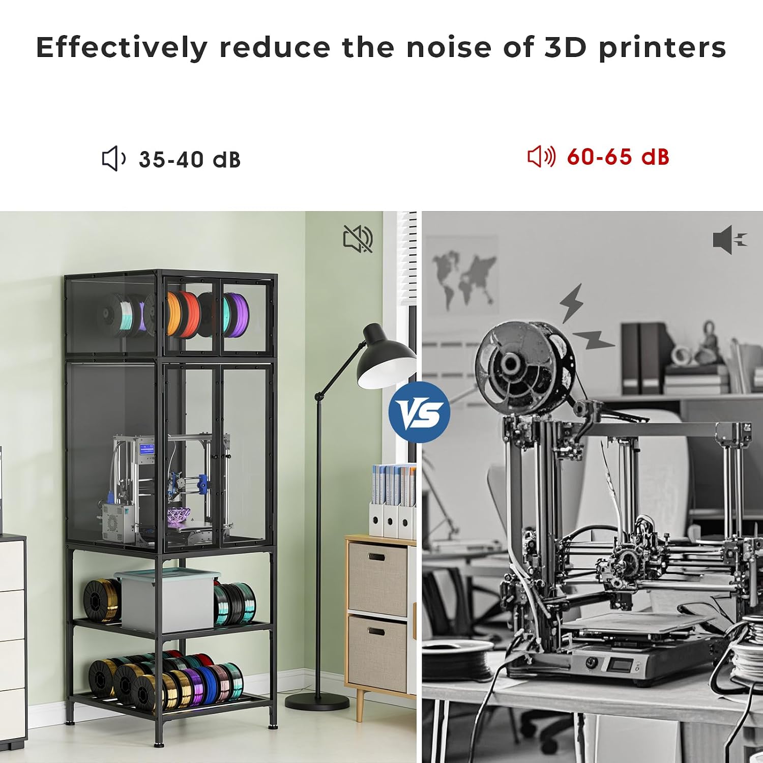 3D Printer Cabinet with Double Layer 3D Printer Filament Storage Rack, T-Shaped Filament Bar & Noise-Reducing, Dust-Proof Design, Suitable for Studio, Office Storage and Organization