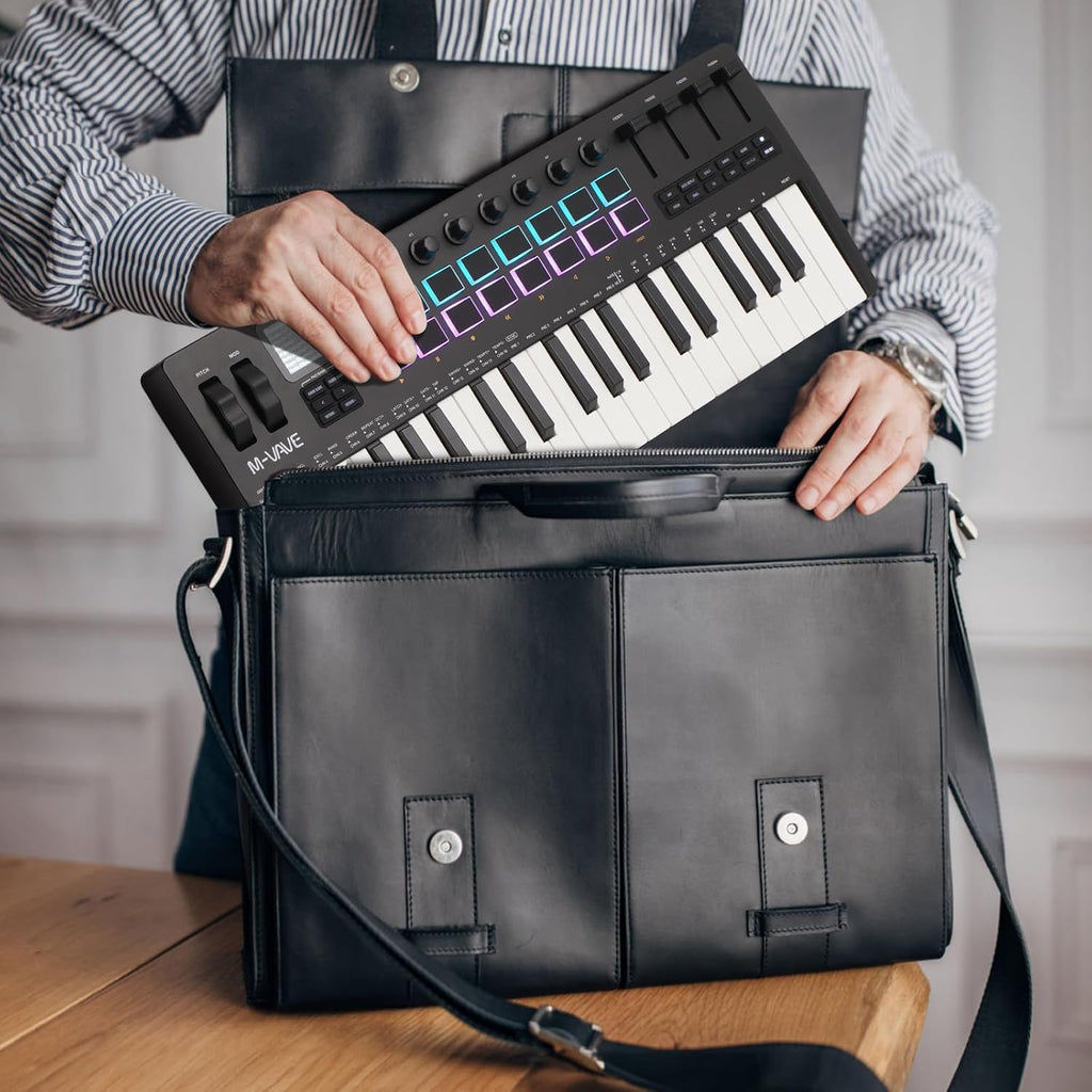 M-VAVE 37 Key USB MIDI Keyboard Controller With 16 Backlit Drum Pads, Bluetooth Semi Weighted Professional dynamic keybed 8 Knobs and Music Production,Software Included (37 Key Black)