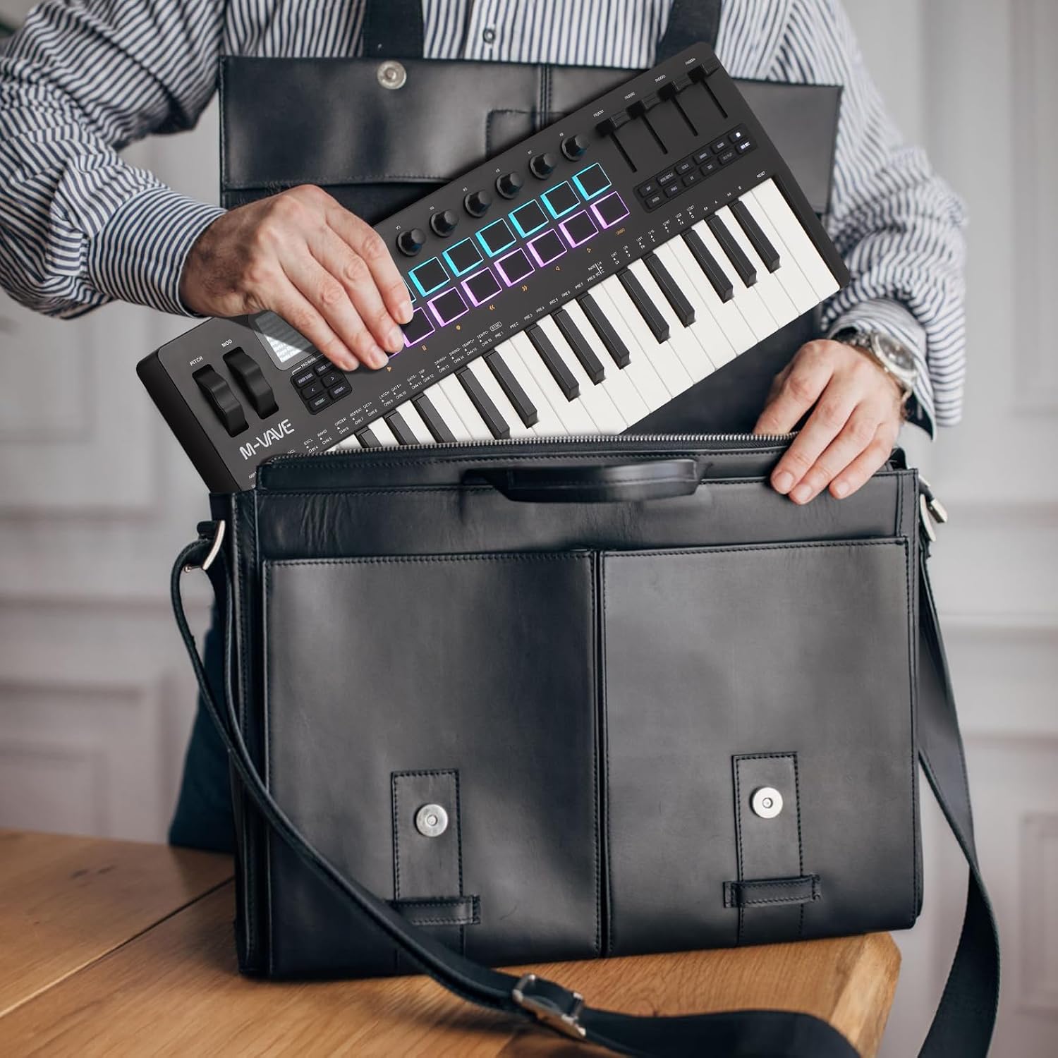 M-VAVE 37 Key USB MIDI Keyboard Controller With 16 Backlit Drum Pads, Bluetooth Semi Weighted Professional dynamic keybed 8 Knobs and Music Production,Software Included (37 Key Black)
