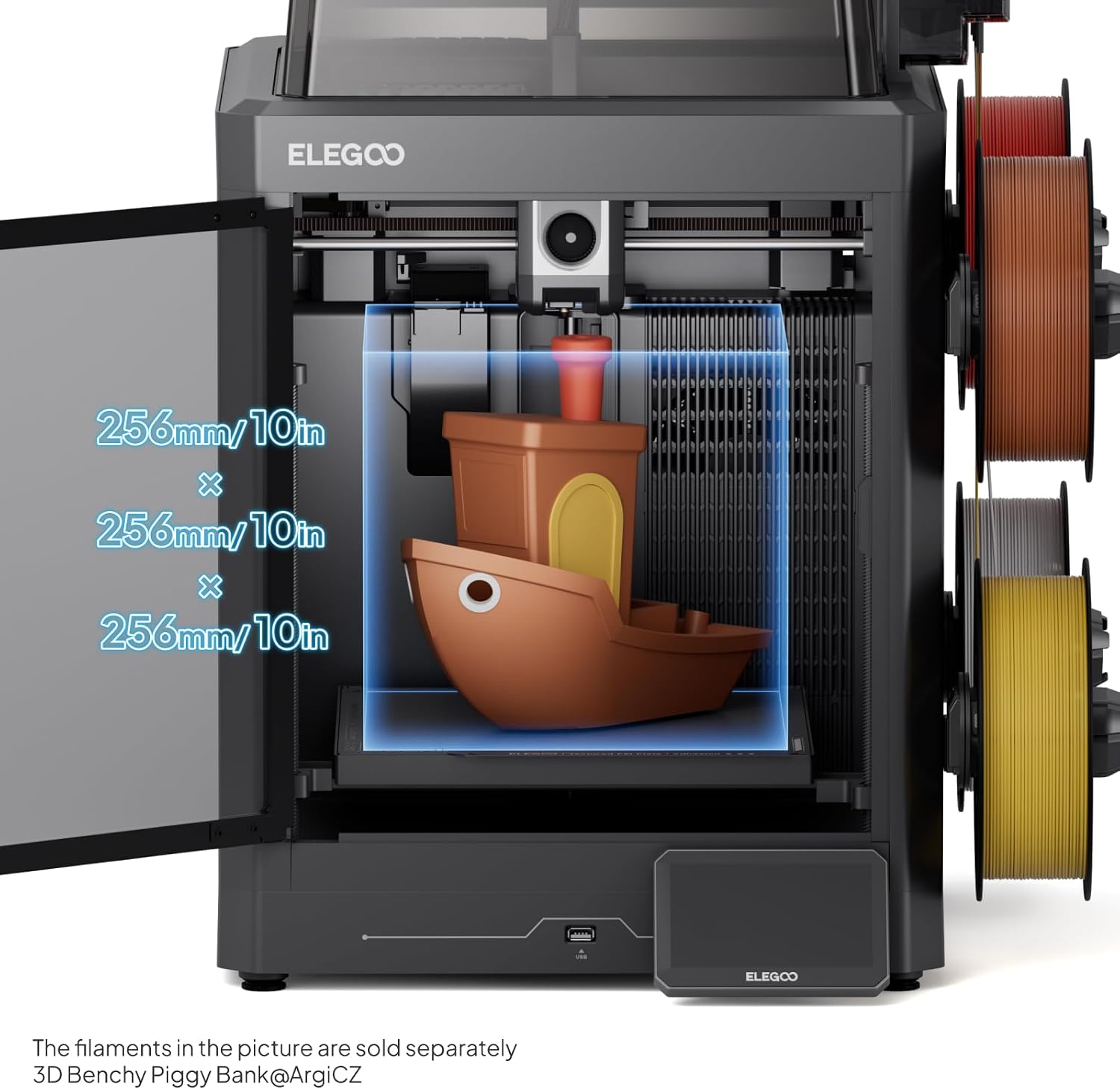 ELEGOO Centauri Carbon 2 Combo Multi Color 3D Printer, CoreXY 500mm/s High Speed Multicolor Printing with Canvas, 1-Click Full Auto Leveling and 350°C High-Temp Nozzle, 256x256x256mm Build Volume