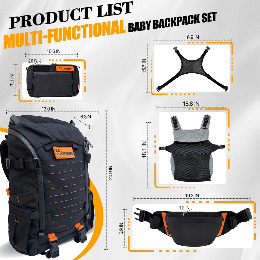 C1-All in 1 Modular Baby Backpack Carrier, Toddler Hiking Backpack with Convertible Baby Carrier & Hip Seat & Chest Bag, Easy to Wear & Switch, 500D Tactical Fabric Carrier for Hiking