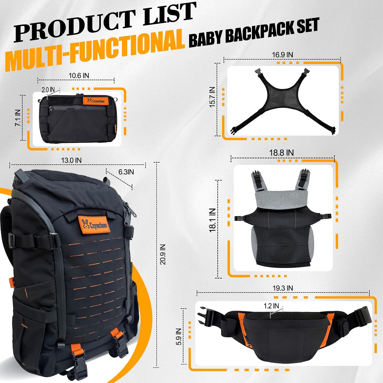 C1-All in 1 Modular Baby Backpack Carrier, Toddler Hiking Backpack with Convertible Baby Carrier & Hip Seat & Chest Bag, Easy to Wear & Switch, 500D Tactical Fabric Carrier for Hiking