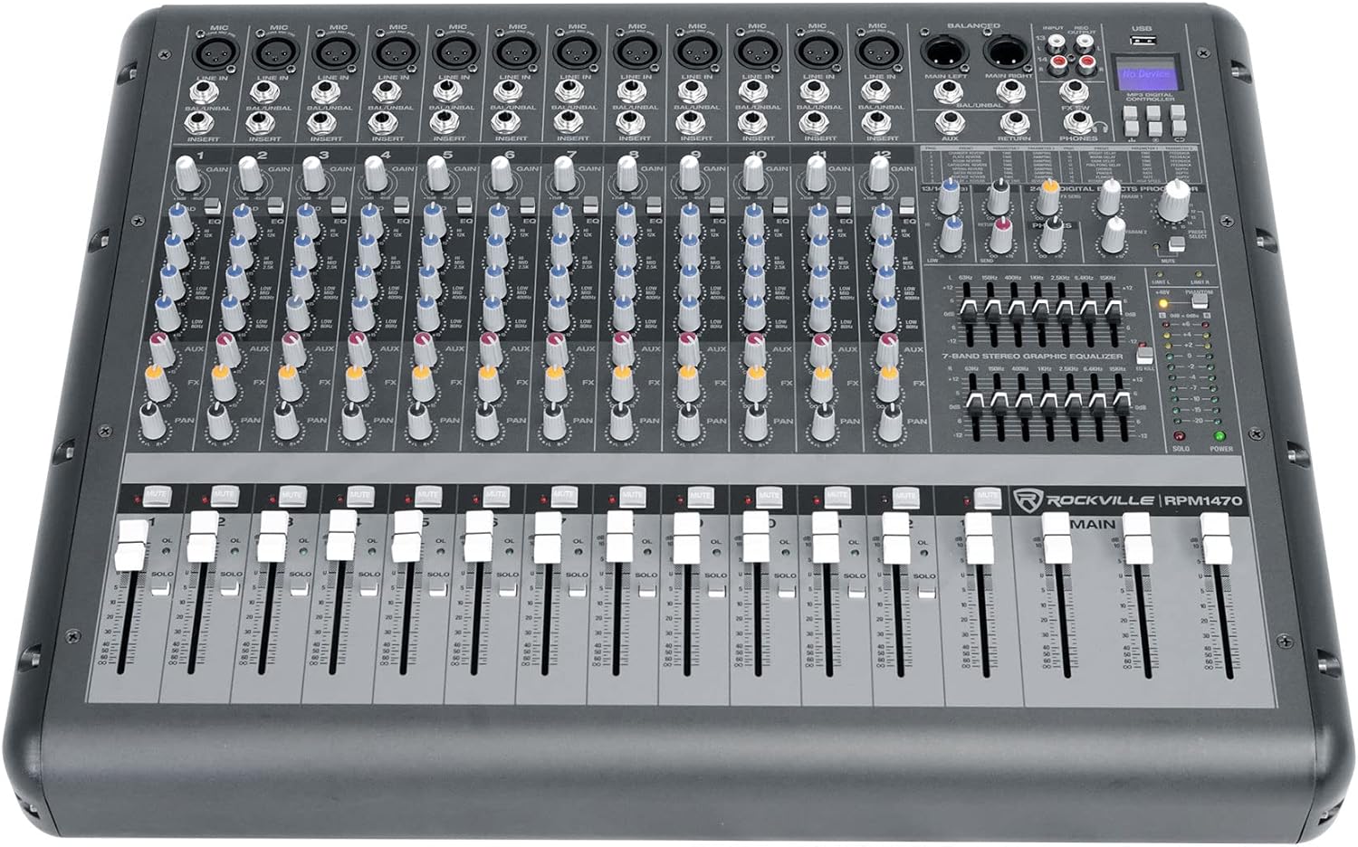 Rockville Bundle: RPM1470 14 Channel 6000w Powered Mixer w/USB, Effects/14 XDR2 Mic Pres Bundle with BP-MIX2621 Padded Mixer Bag Semi Rigid, Interior Straps 26'x21'x 8.5' (2 Items)