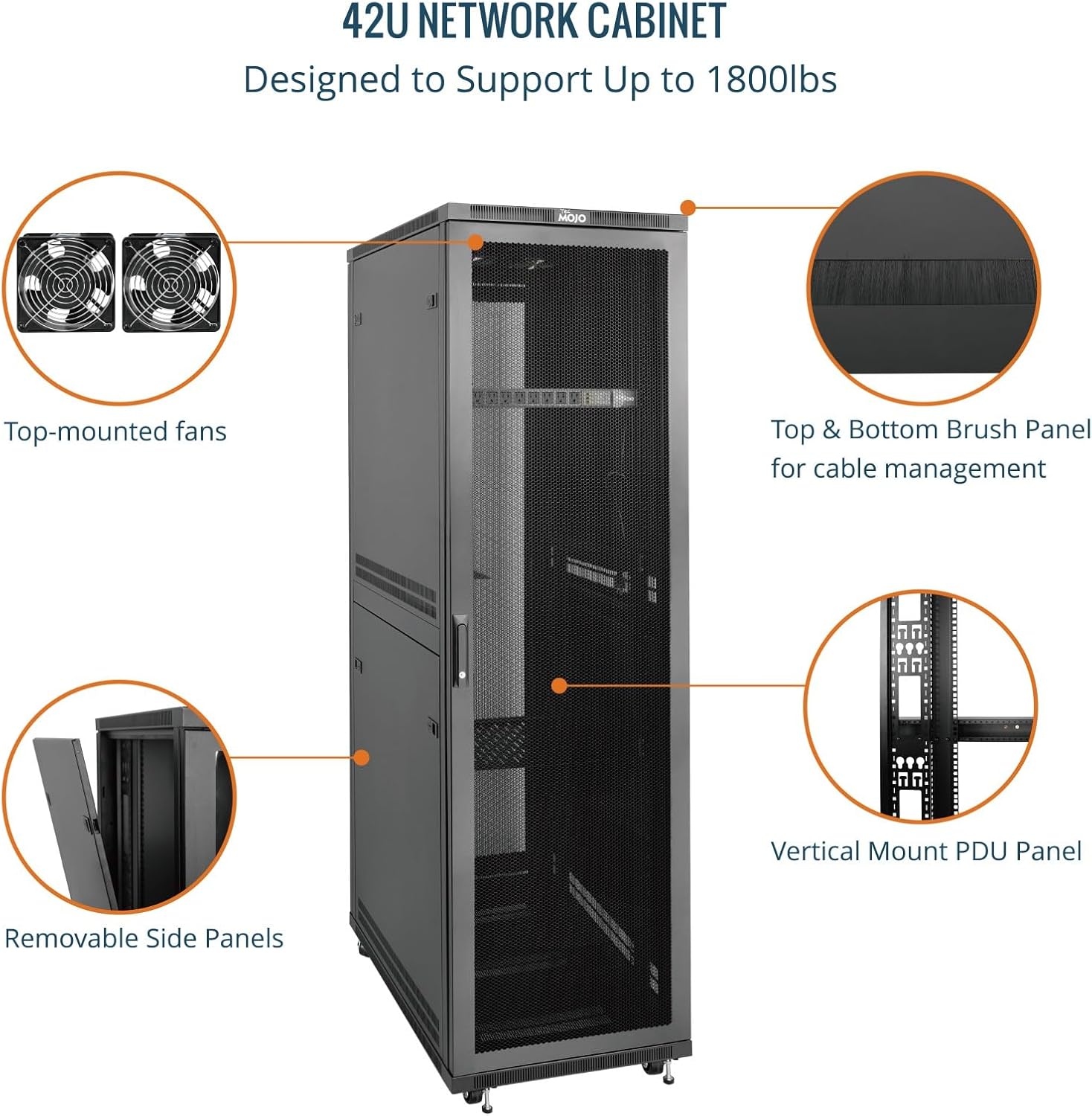 Tecmojo 42U Server Rack Network Cabinet 31.5' D x 23.6' W, Locking Data Cabinet Enclosure for 19' Server, Networking, AV & IT Equipment, Mesh Door, Black