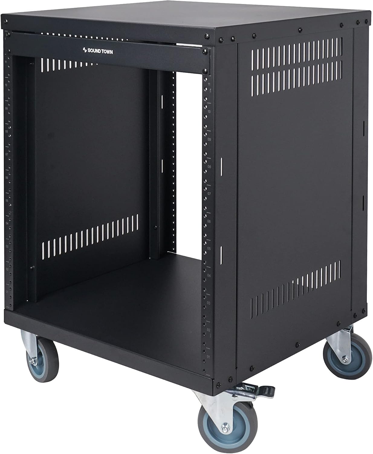 Sound Town 12U Universal Steel Rack, w/ 3' Locking Casters, Vented Side Panels for Audio Video, Server and Network Equipment (STRK-M12U)