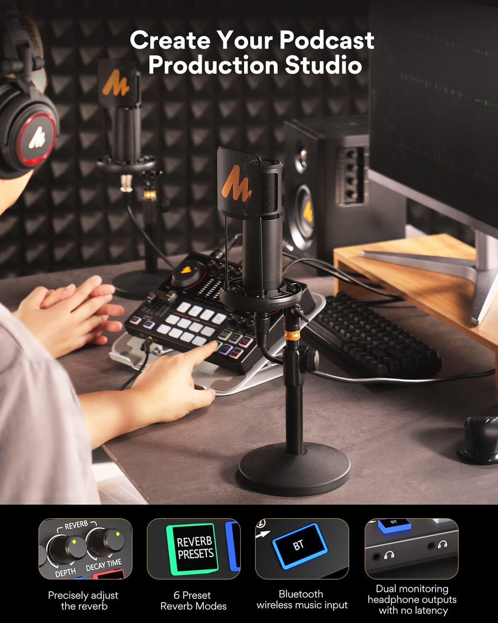 MAONO-MaonoCaster-Podcast Equipment Bundle for 2-includes All-in-one Audio Interface with Premium Mic Preamp, XLR Condenser Microphone, and 3.5MM Mic for Podcast Recording, Streaming, DJ (AME2 Duo)