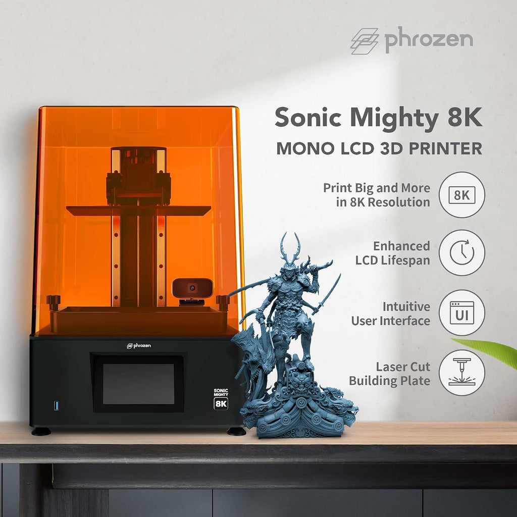 phrozen Sonic Mighty 8K LCD Resin 3D Printer, 10' Monochrome LCD, Tabletop 3D Resin Printer with 28µm XY Resolution, 8.6 * 4.8 * 9.3 Inch Printing Volume for Models, Miniatures and Action Figures