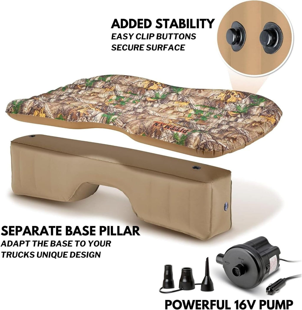 Pittman Outdoors Backseat Bed Air Mattress – 60' Rear Seat Mattress for Trucks & SUVs – Includes Portable DC Air Pump – Truck Air Mattress for Back Seat Travel & Camping – Camo Print