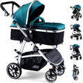 Hagaday Baby Stroller, 2-in-1 Reversible Toddler Seat with Bassinet Mode, Foldable Infant Stroller with Canopy, One Button Brake, Adjustable Handle, Newborn Pushchair(Blue)