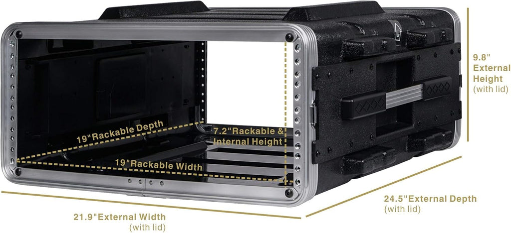 Sound Town Lightweight 4U PA DJ Rack/Road Case with ABS Construction, 19' Depth and Heavy-Duty Latches (STRC-A4U)