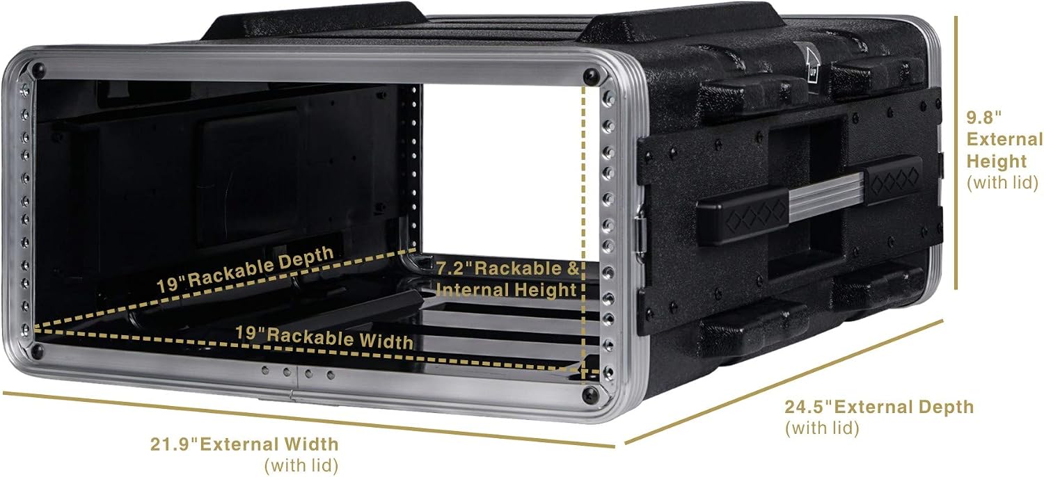 Sound Town Lightweight 4U PA DJ Rack/Road Case with ABS Construction, 19' Depth and Heavy-Duty Latches (STRC-A4U)