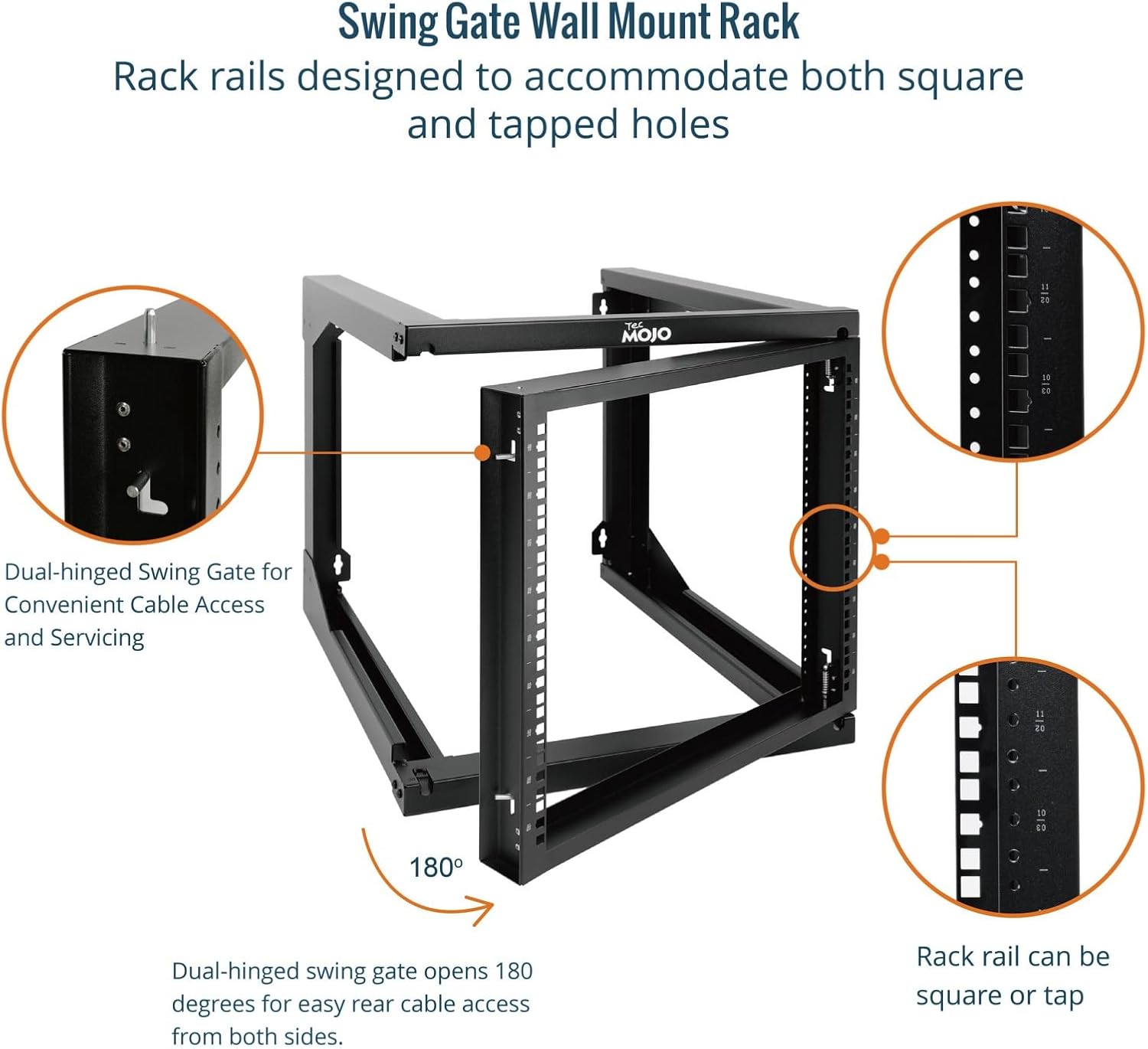 Tecmojo 9U Rack Wall Mount with Swing Gate, 9U Server Rack for 19inch Computer/AV/Data/IT/Media Equipment, Open Frame Server Rack with 24inch Depth, Square&Tapped Holes