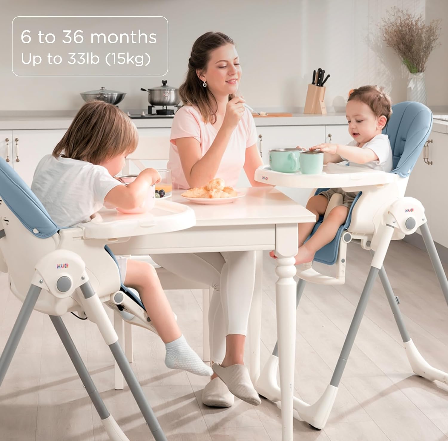 KÜB 3-in-1 Foldable Baby High Chair | Multifunctional Infant High Chairs for Babies and Toddlers | Removable Seat & Tray for Easy Clean | 7 Height & 4 Recline Adjustable | 2 Locking Wheels(Blue)