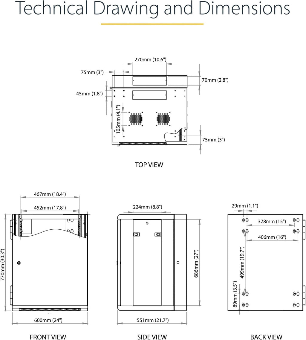 StarTech 4-Post 15U Wall Mount Network Cabinet w/ 1U Shelf, 19' Wall-Mounted Server Rack Kit for IT / Data Computer Equipment, Ships Fully Assembled
