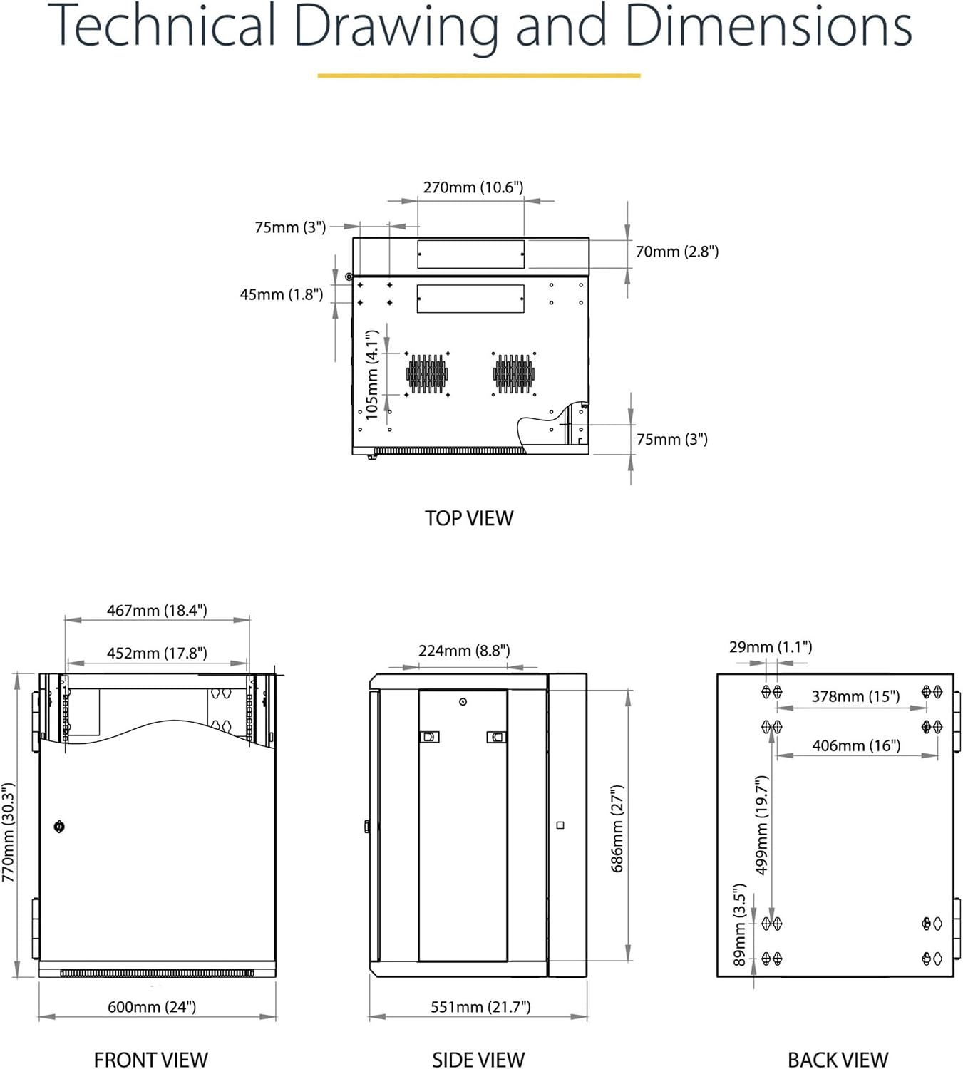 StarTech 4-Post 15U Wall Mount Network Cabinet w/ 1U Shelf, 19' Wall-Mounted Server Rack Kit for IT / Data Computer Equipment, Ships Fully Assembled