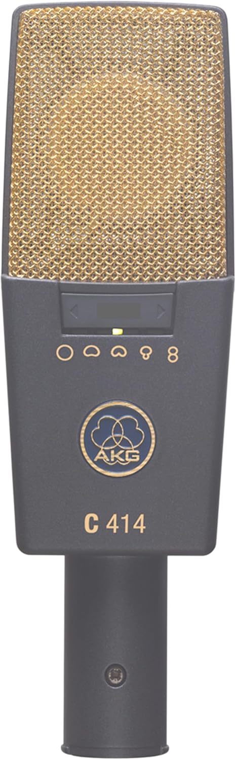 AKG Pro Audio C414 XLS Studio Grade Professional Large Diaphragm Vocal and Instrument Condenser Microphone with Rugged Aluminum Carrying Case. XLR Connector. Gray with Gold