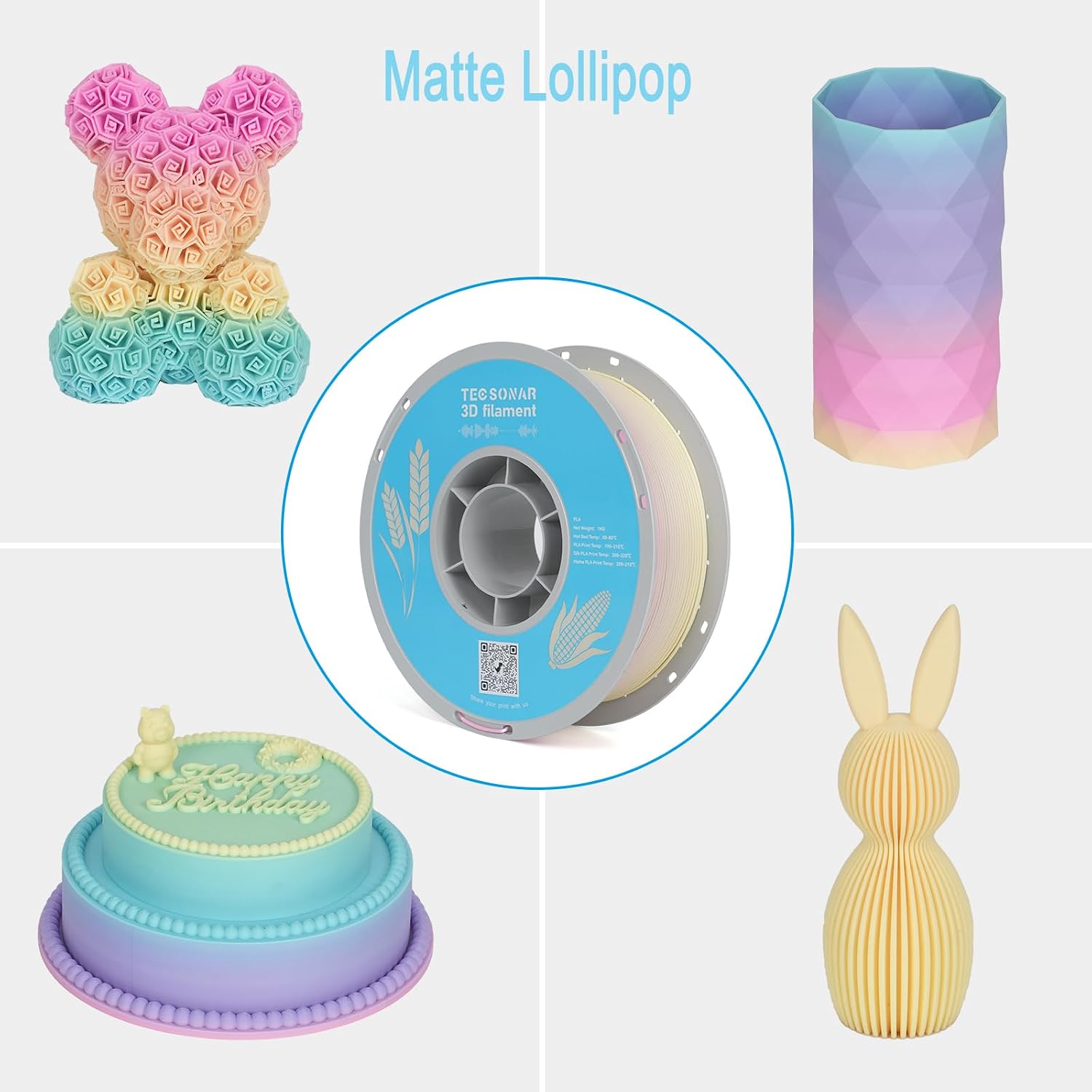 Matte Rainbow PLA 3D Printer Filament, 10Rolls,1KG Spool(2.2lbs) 1.75mm, Multicolor Gradient Filament Bulk for Most FDM 3D Printers,10 Different Matte Rainbow Colors