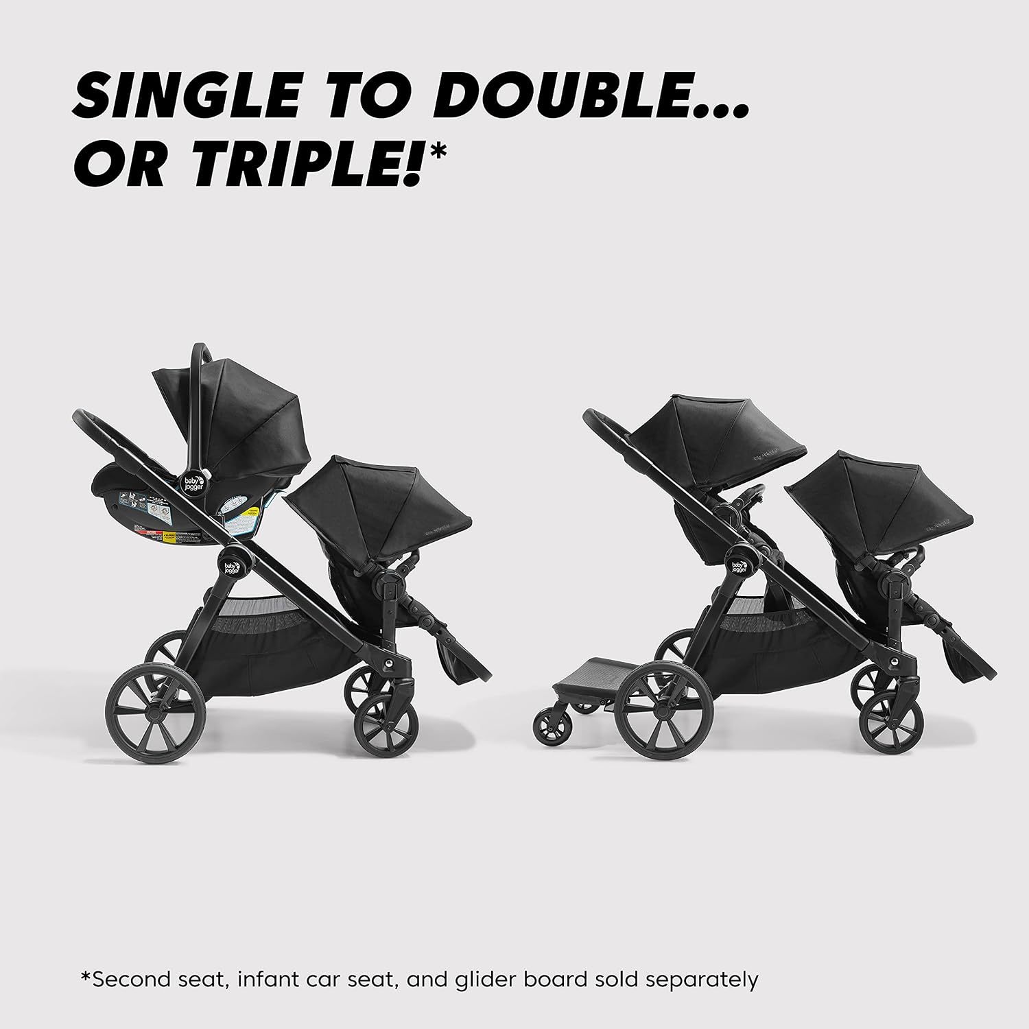 Baby Jogger City Select 2 Single-to-Double Modular Stroller Eco Collection Harbor & Tencel Grey