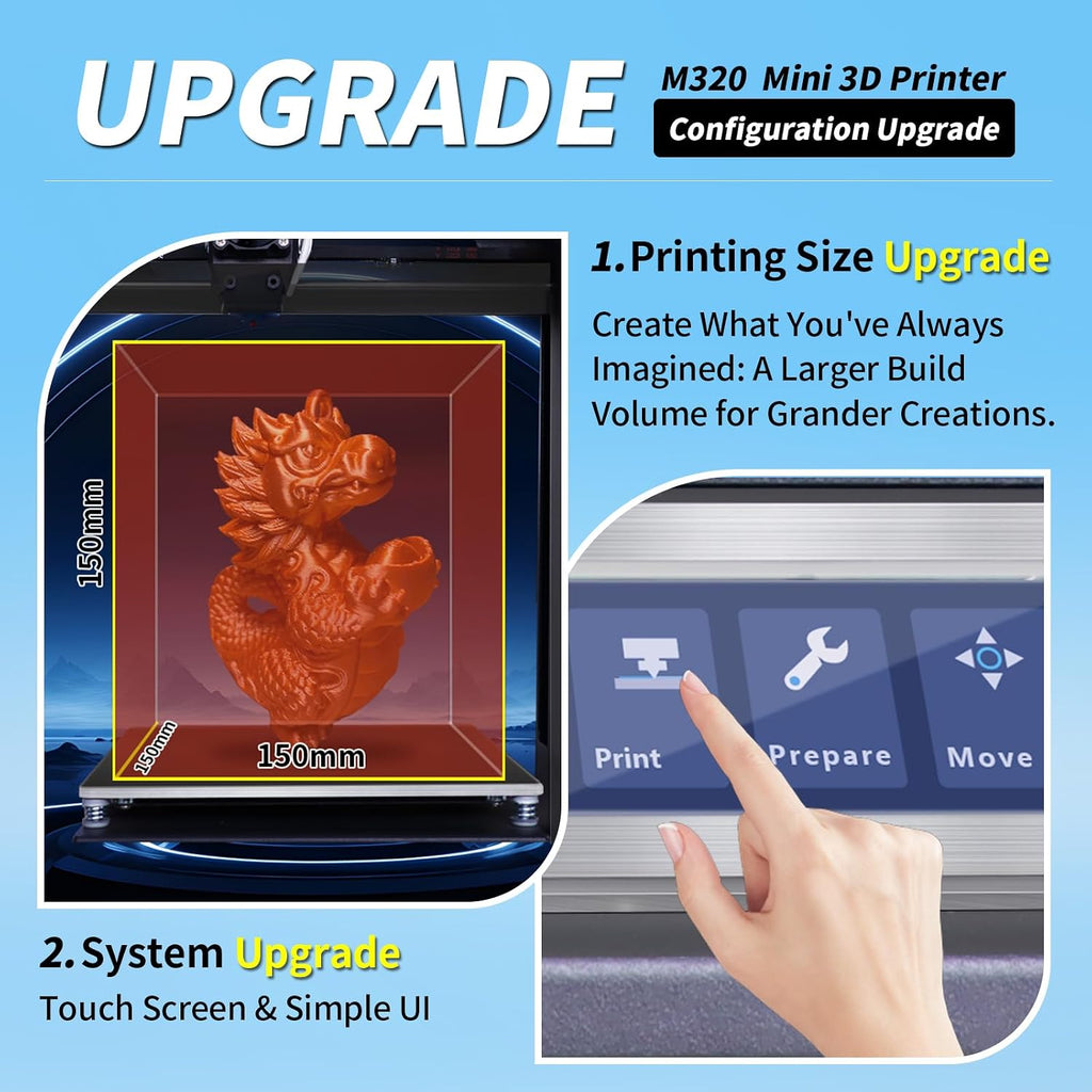 MALYAN M320 FDM Mini 3D Printer,Fully Assembled 3D Printers Easy for Beginners and Kids, High Printing Accuracy, Printing Size 150 * 150 * 150 mm