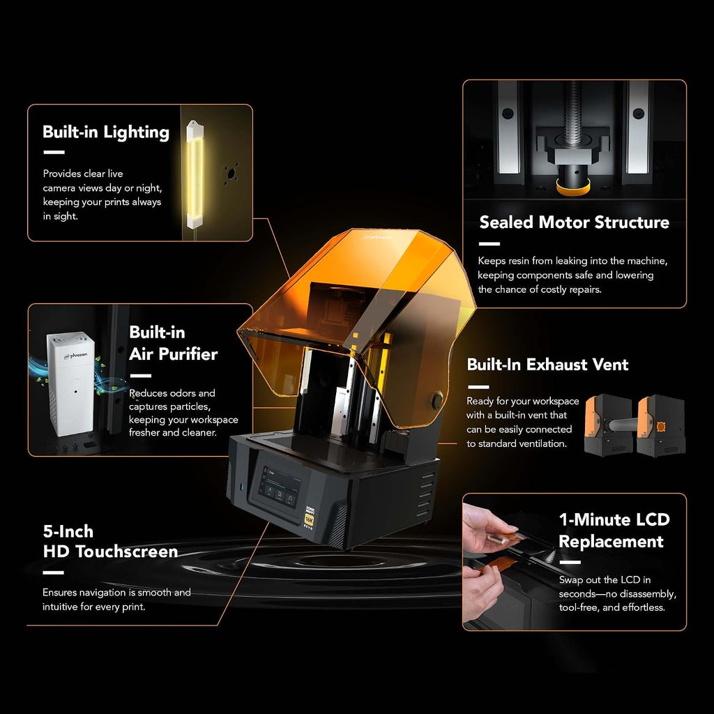 Phrozen Sonic Mighty Revo 16K LCD Resin 3D Printer, 10.1' Mono LCD, Ultra-High Resolution 14×19µm, Build Volume 211.68×118.37×235mm, One-Touch Calibration, Smart Failure Detection, App Control