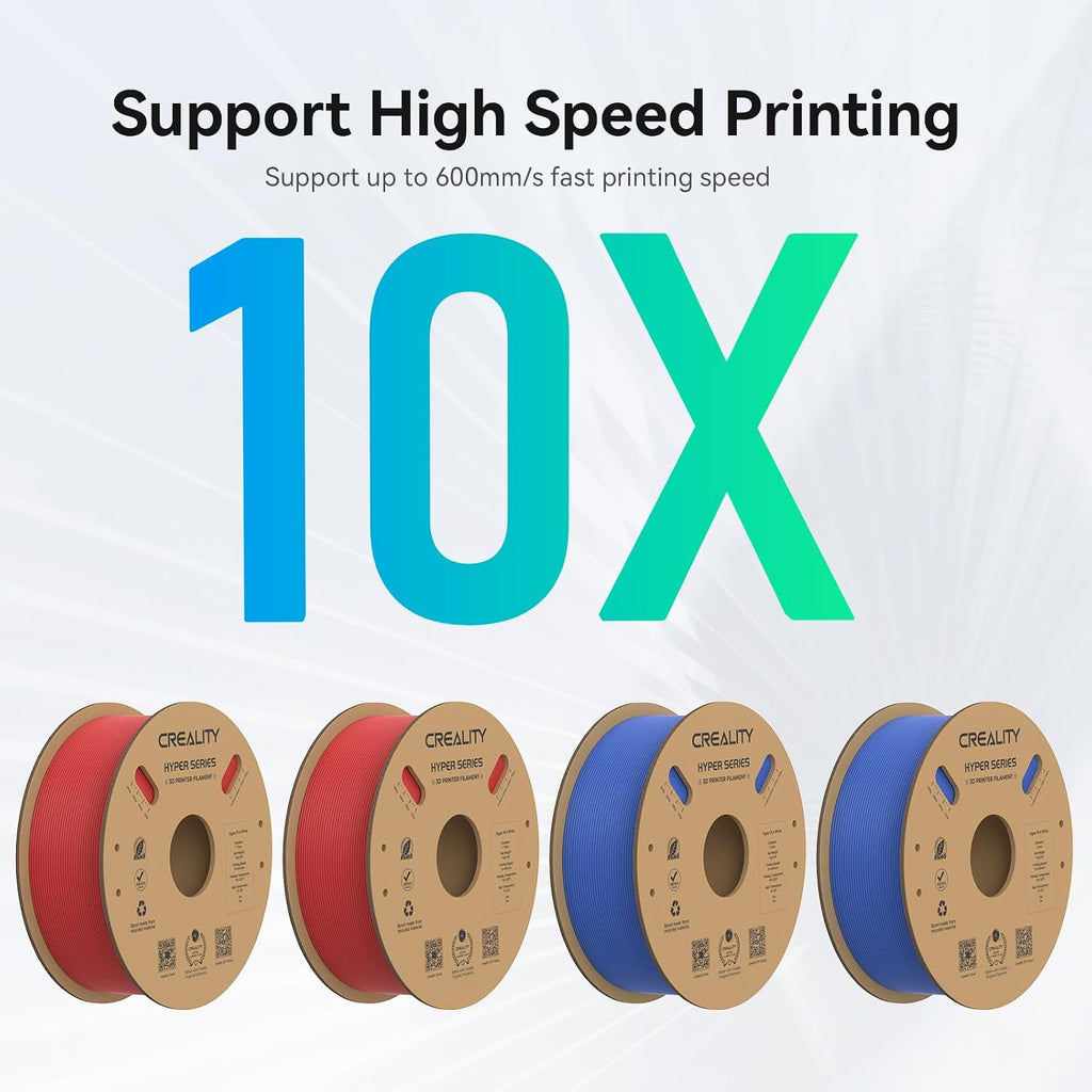 Creality Hyper PLA Filament 1.75mm, 30-600mm/s High-Speed 3D Printer Filament, Dimensional Accuracy +/-0.02mm, Fits Most FDM 3D Printers, 8-Pack of 1Kg Spools (2.2 lbs), Black&White&Red&Blue